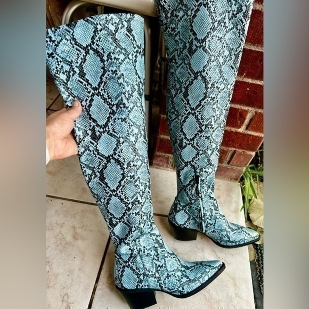 Gianni Bini Alyiraa Snake Print Stretch Over-The-Knee Block Heel Boots